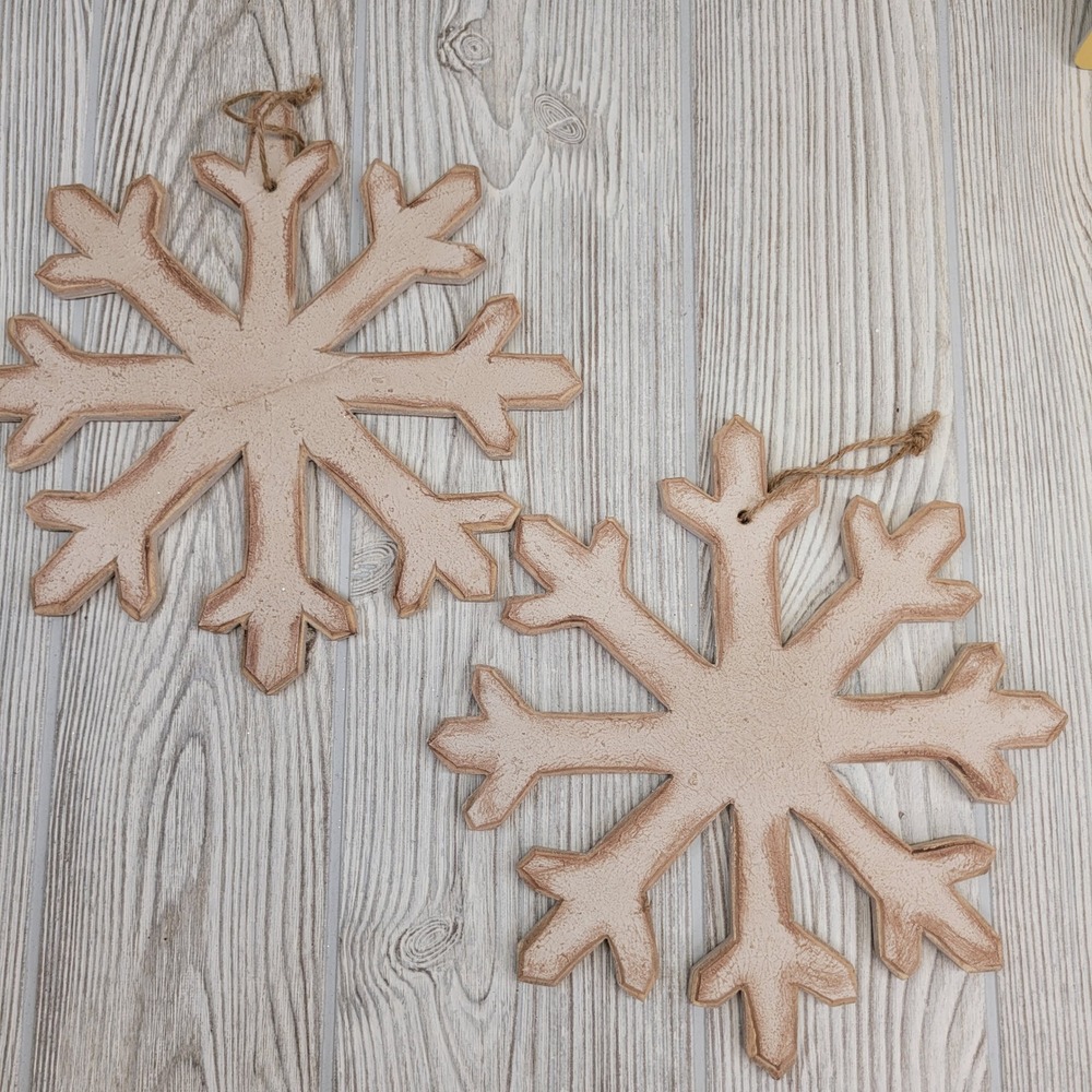 2 Honey And Me Snowflake‎ Ornaments Wooden Christmas Holiday Primitive Rustic